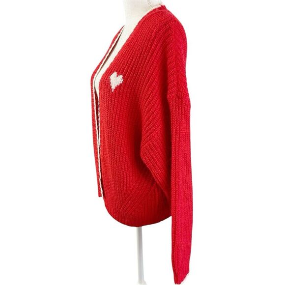 Old Navy Womens Chunky Knit Cardigan Size Medium Red Valentines Chiefs Sweater - Picture 3 of 7